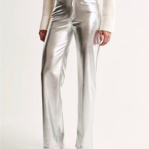 Abercrombie & Fitch Women's Metallic Silver Straight Leg Pants